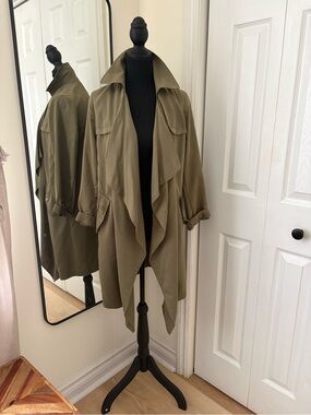 New Look Olive Draped Waterfall Trench Coat